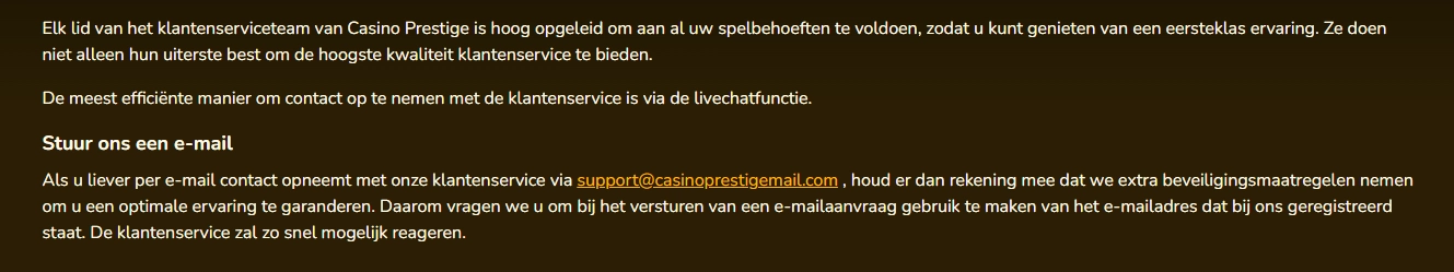 perstige casino support